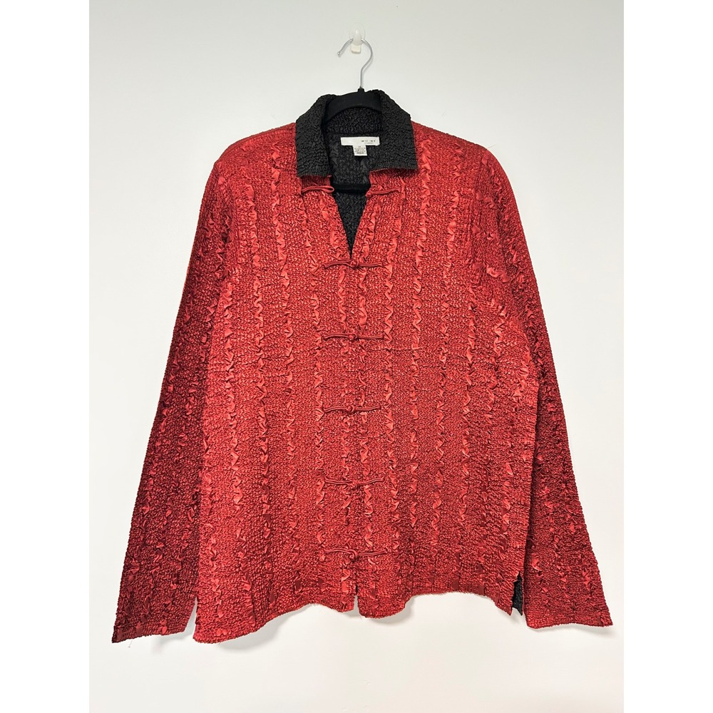 VTG Y2K WD NY Woman Red Popcorn Texture Frog Button Jacket Asian Inspired 1X